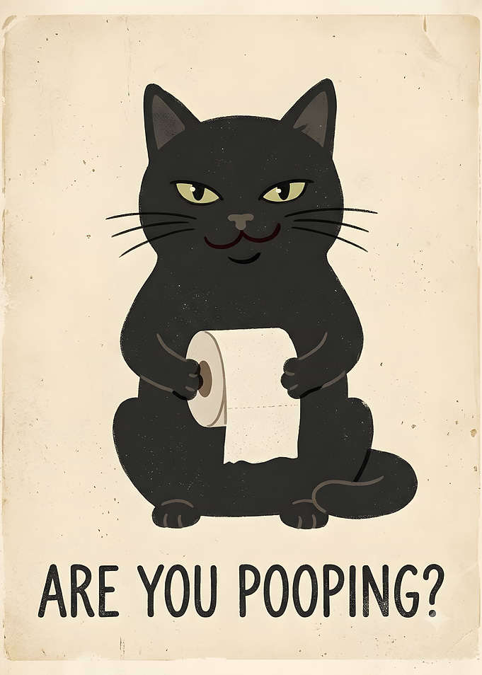Funny Black Cat Bathroom Poster