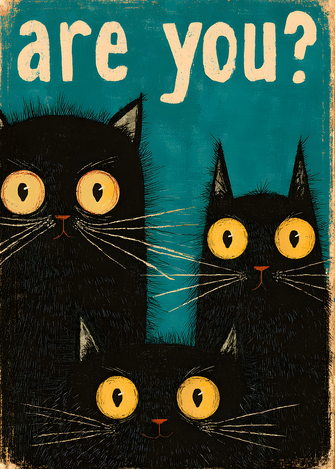 Three Curious Black Cats Poster