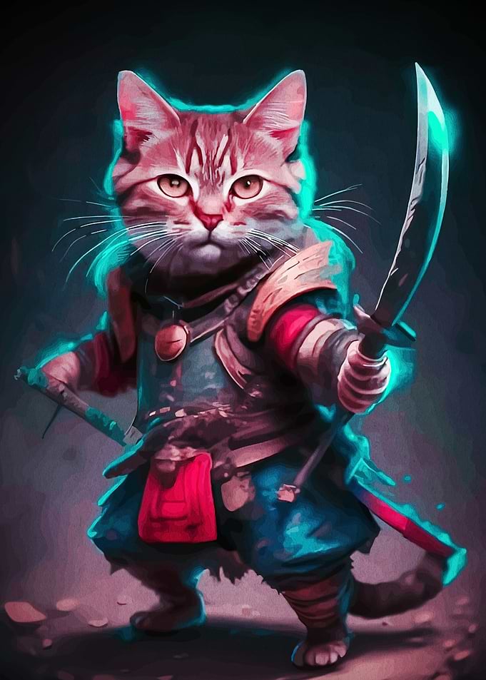 Warrior Cat Samurai with Glowing Sword