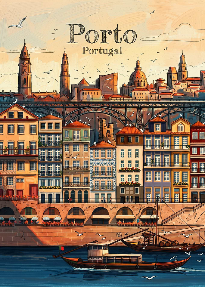 Porto Portugal Cityscape Illustration