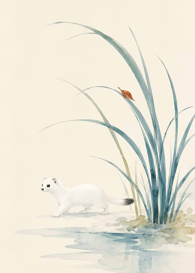 Watercolor Weasel by Tall Grass
