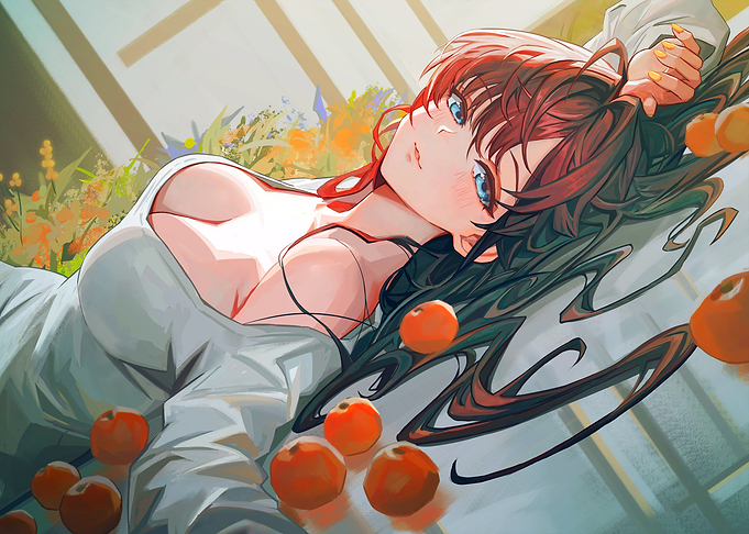 Anime Girl Resting Among Oranges