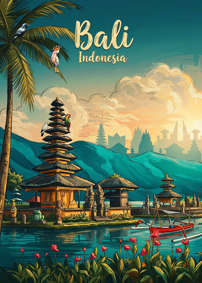 Bali Indonesia Travel Poster Art