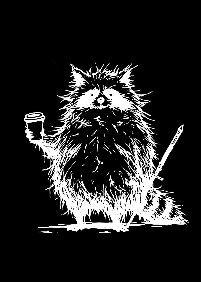 Raccoon with Coffee and Sword