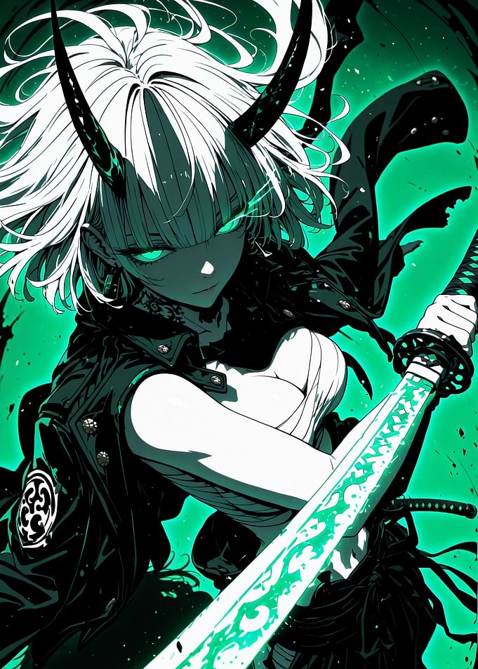 Anime Demon Girl with Glowing Sword