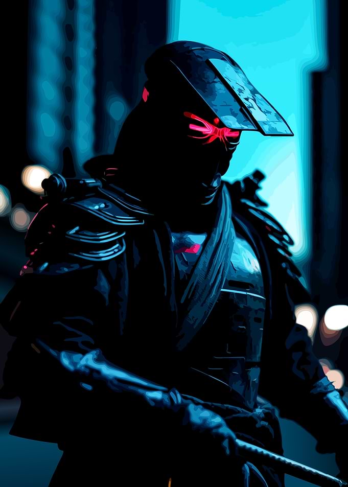 Cyberpunk Samurai Warrior in Neon Light