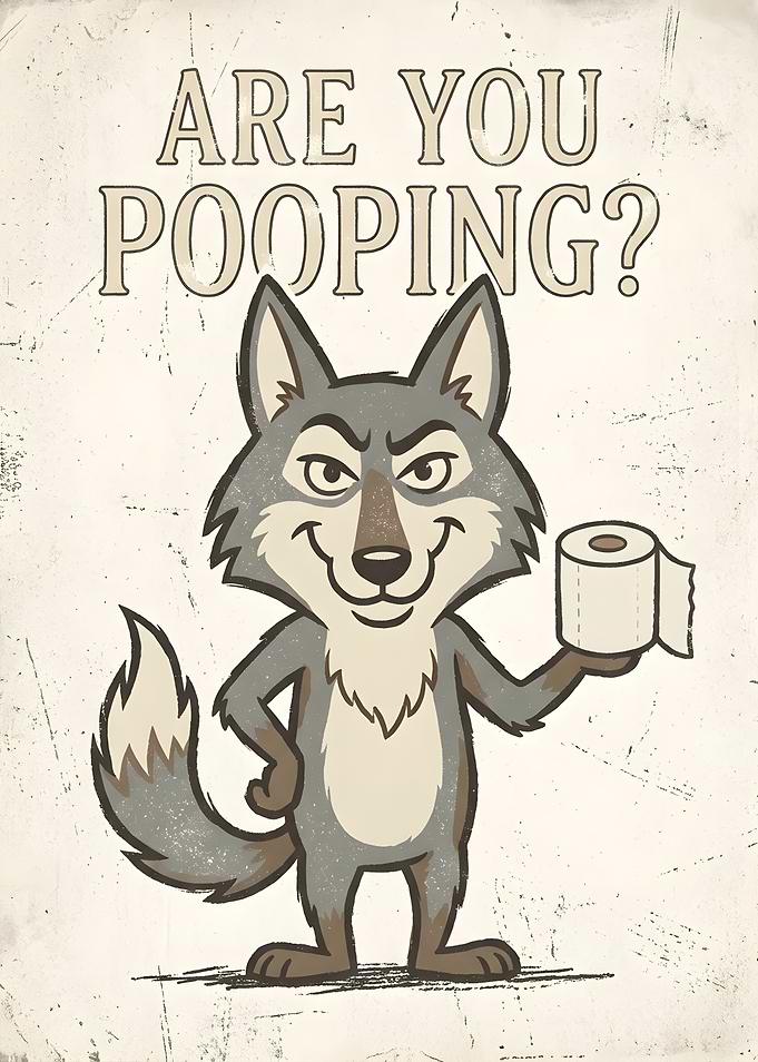 Funny Wolf Bathroom Poster