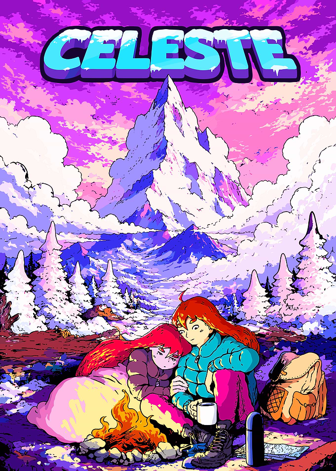 Celeste Mountain Campfire Illustration