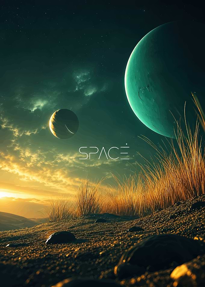 Surreal Alien Landscape with Planets