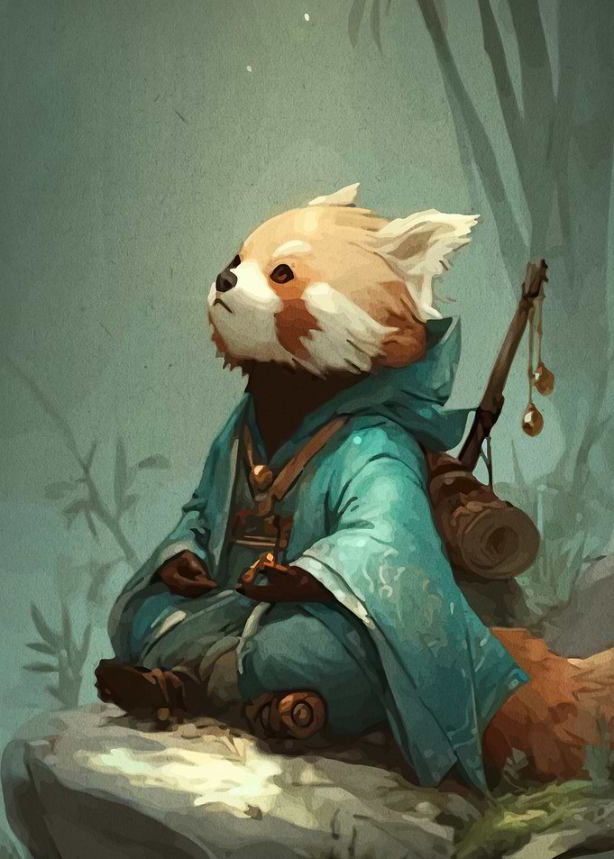 Meditating Red Panda Monk