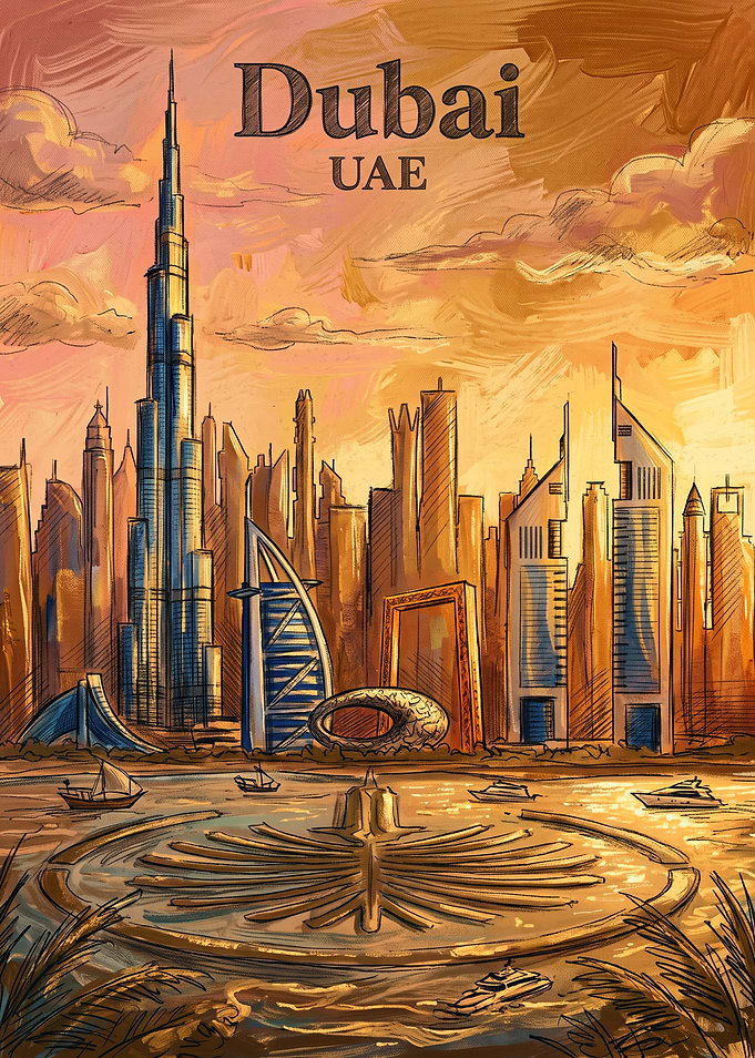 Dubai UAE Skyline Artistic Poster