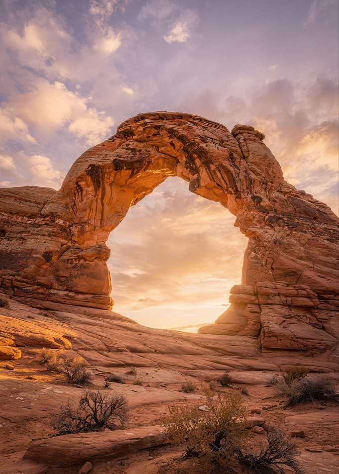 Golden Sunset Through Natural Rock Arch