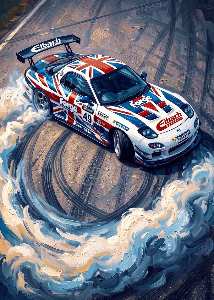 Union Jack Mazda RX-7 Drifting