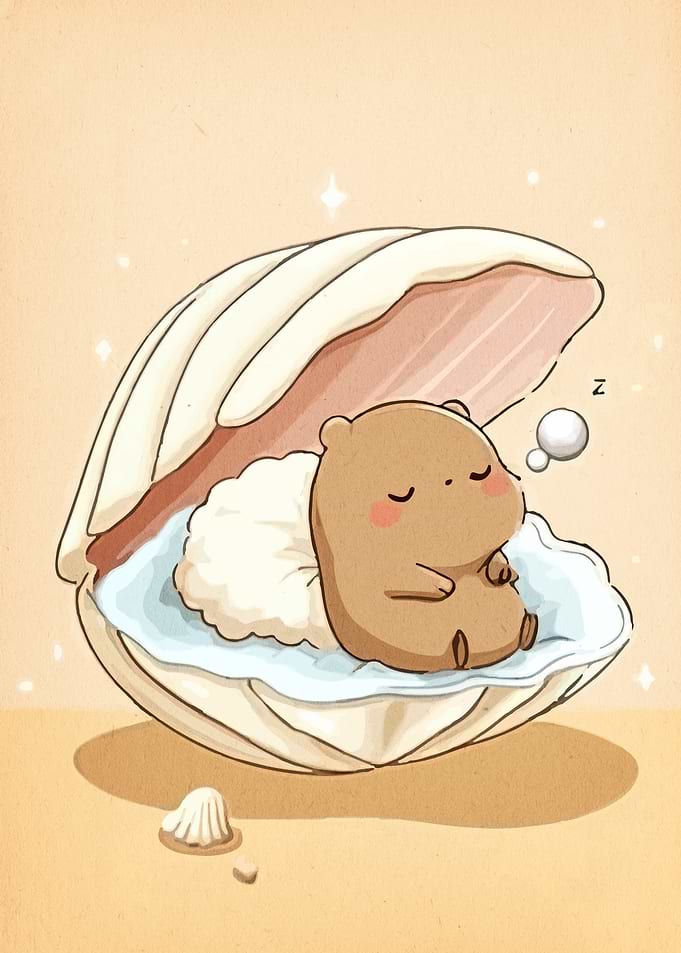 Cute Bear Sleeping in a Clam