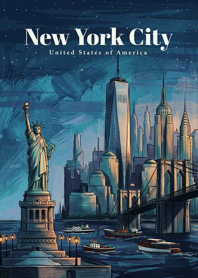 New York City Skyline Travel Poster
