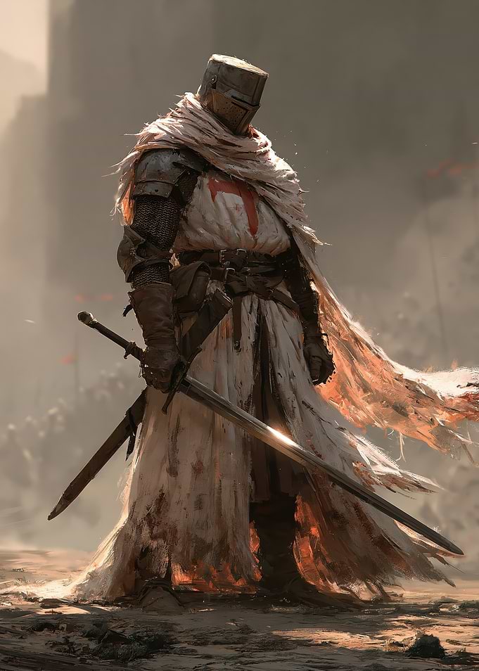 Battle-Worn Crusader Knight in Desert