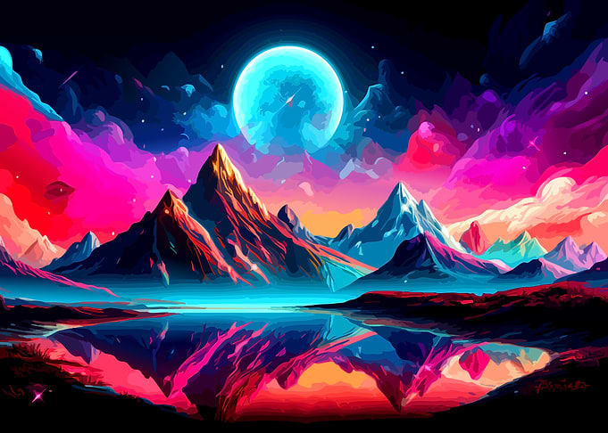 Vibrant Neon Mountain Landscape