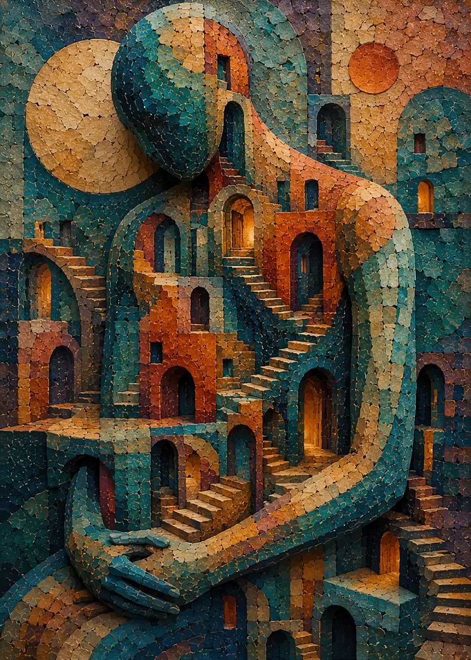 Surreal Architectural Human Form Mosaic