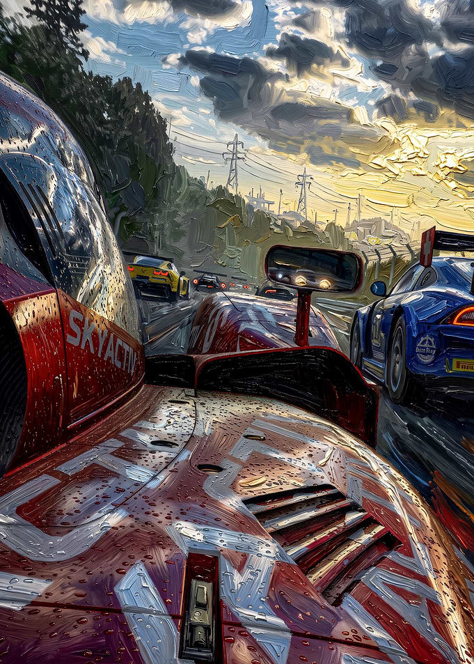 Intense Rain Racing Oil Painting
