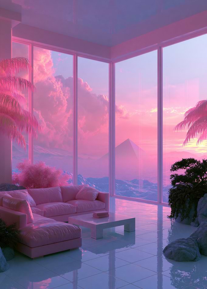 Pink Surrealist Living Room Sunset