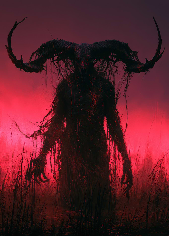 Dark Horned Demon in Red Mist