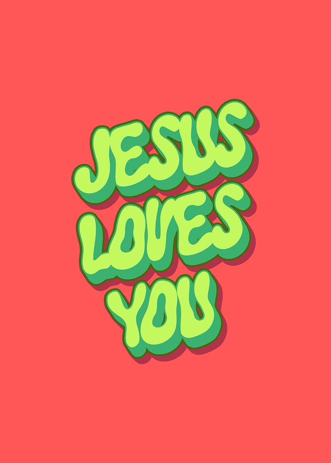 Jesus Loves You Typography Poster Red