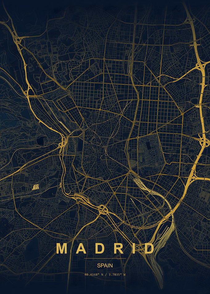 Madrid Spain Gold Map Poster