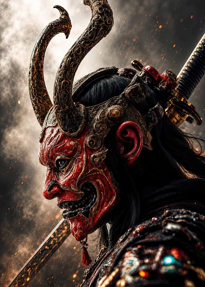 Fierce Oni Samurai Warrior Portrait