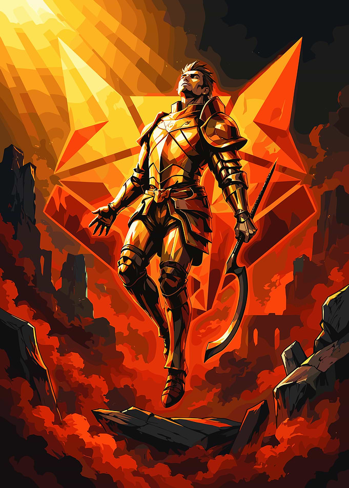 Golden Knight in Fiery Abyss