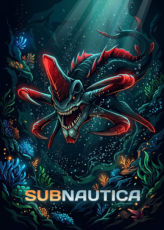 Subnautica Reaper Leviathan Underwater Poster