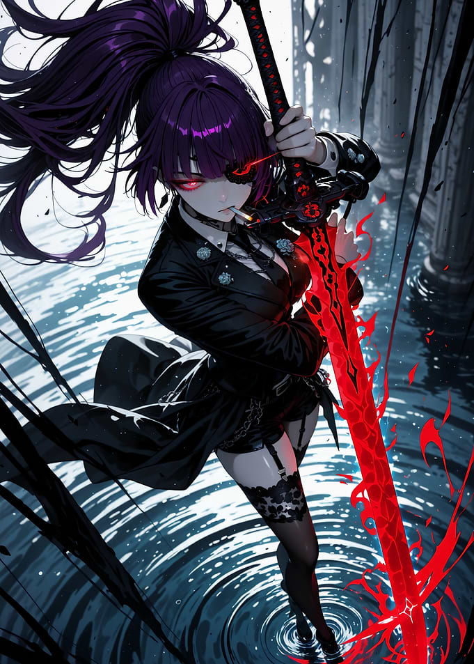Anime Girl with Glowing Red Sword