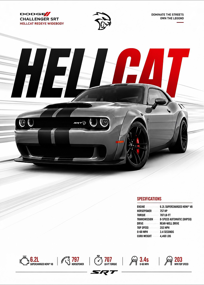 black car Challenger SRT Hellcat Redeye Poster