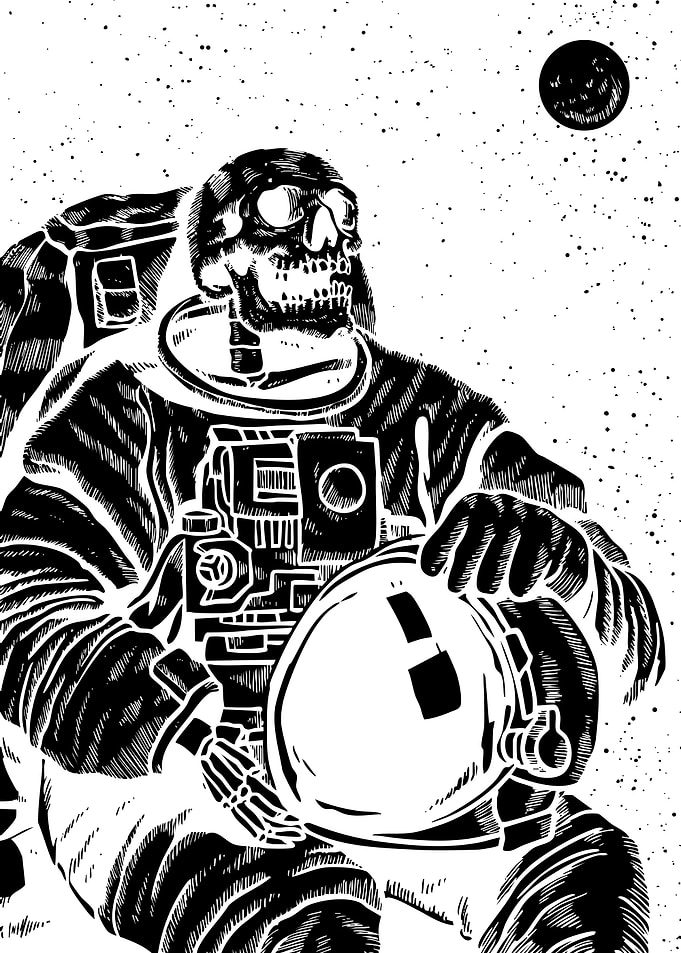 Skeleton Astronaut in Space Illustration