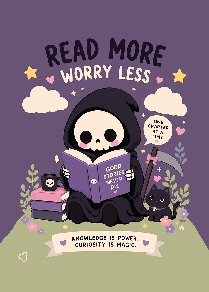 Cute Grim Reaper Reading Book