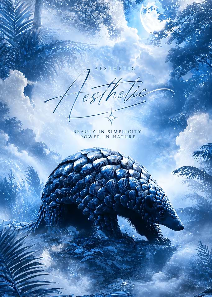 Aesthetic Pangolin in Blue Forest