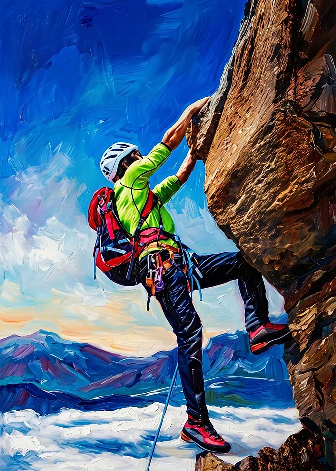 Oil Painting of Rock Climber