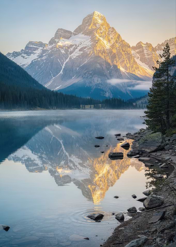 Golden Sunrise Over Mountain Lake