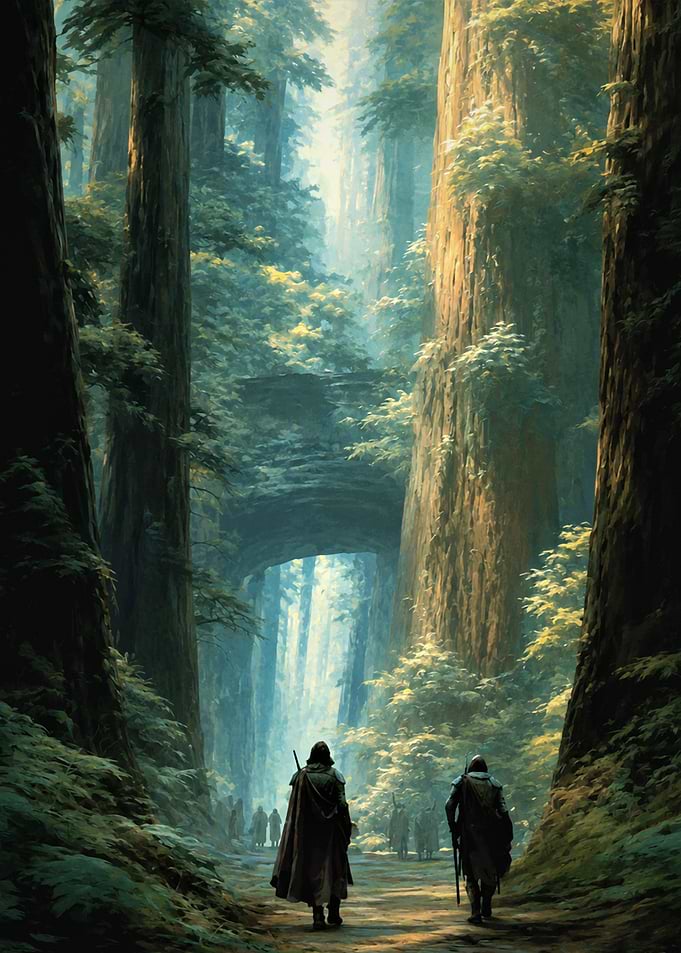 Travelers in an Ancient Forest – Epic Adventure Digital Painting