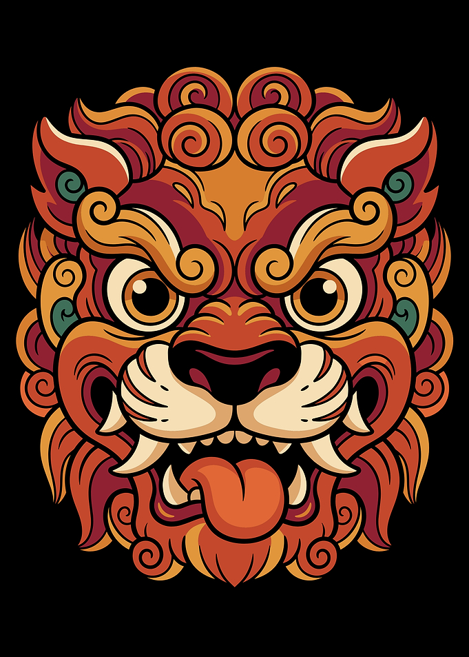 Stylized Traditional Japanese Lion Guardian