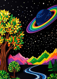 Papercraft Space Landscape with Rainbow Planet