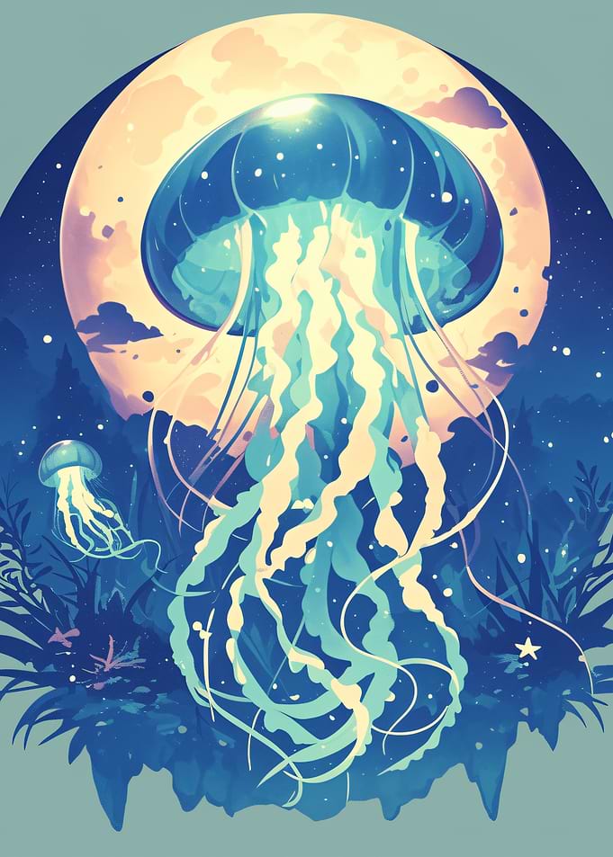 Luminous Jellyfish Under Full Moon