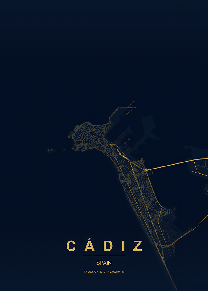 Minimalist Map of Cádiz, Spain
