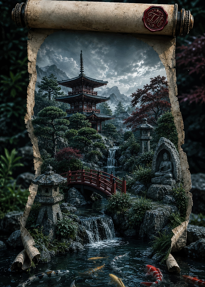 Ancient Japanese Temple Scroll Painting