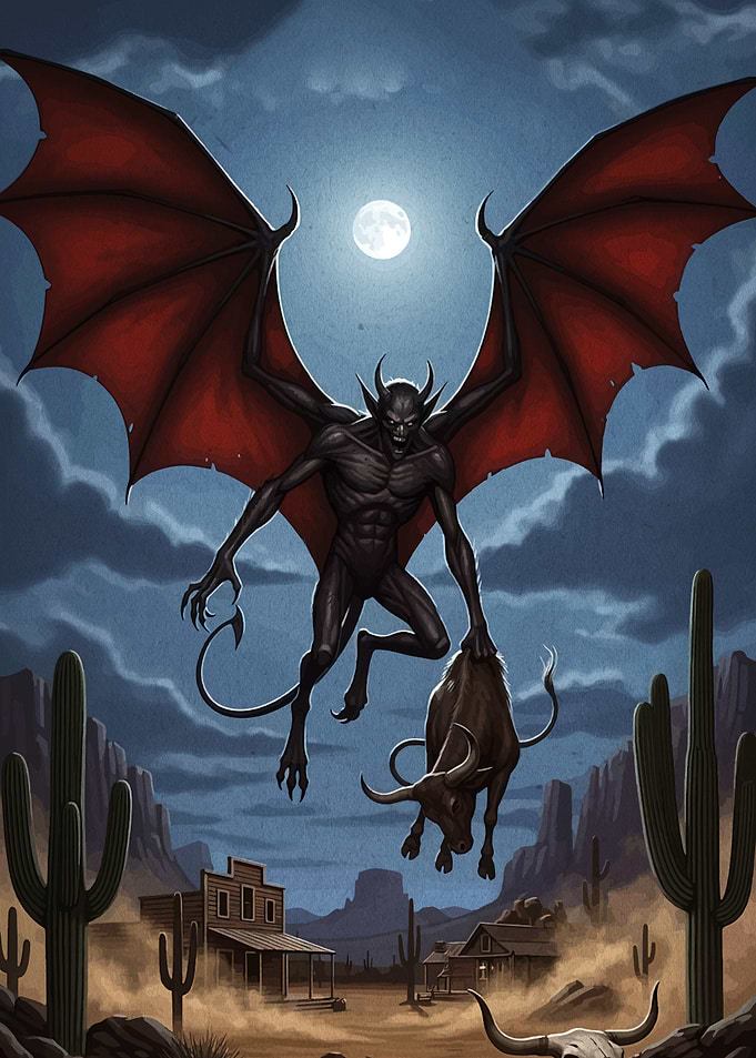 Demon Abducting Cattle in Desert