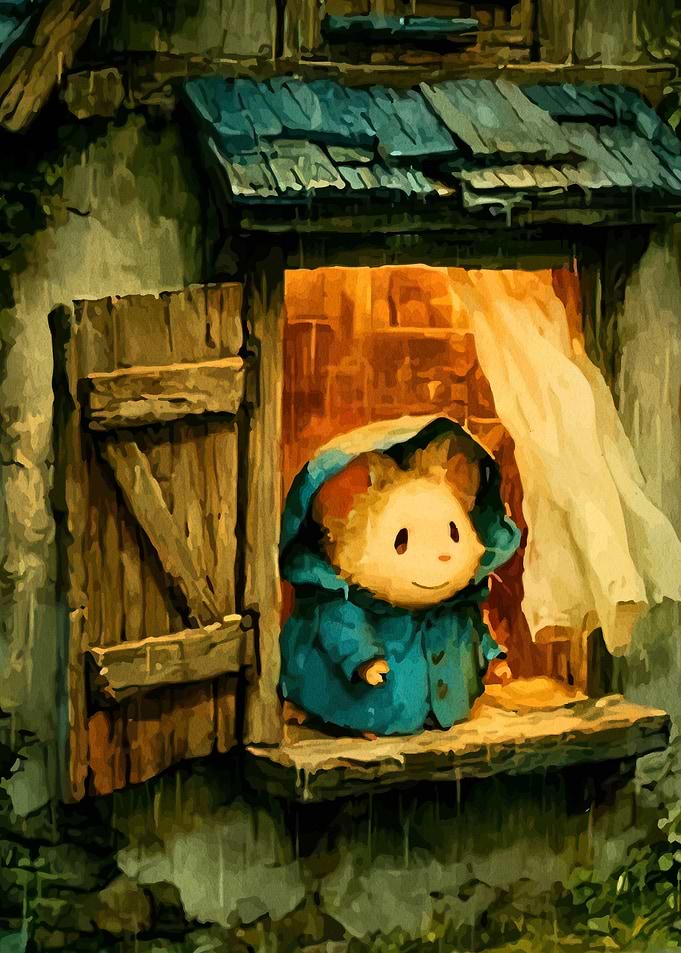 Cute Hamster in Raincoat at Window
