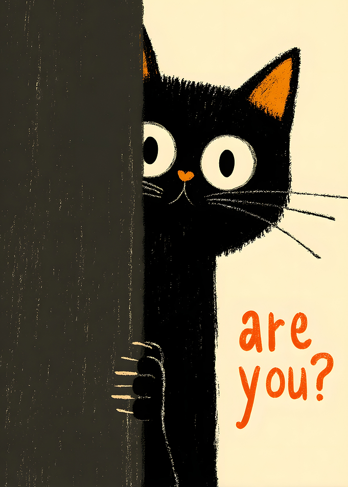 Peeking Black Cat Illustration