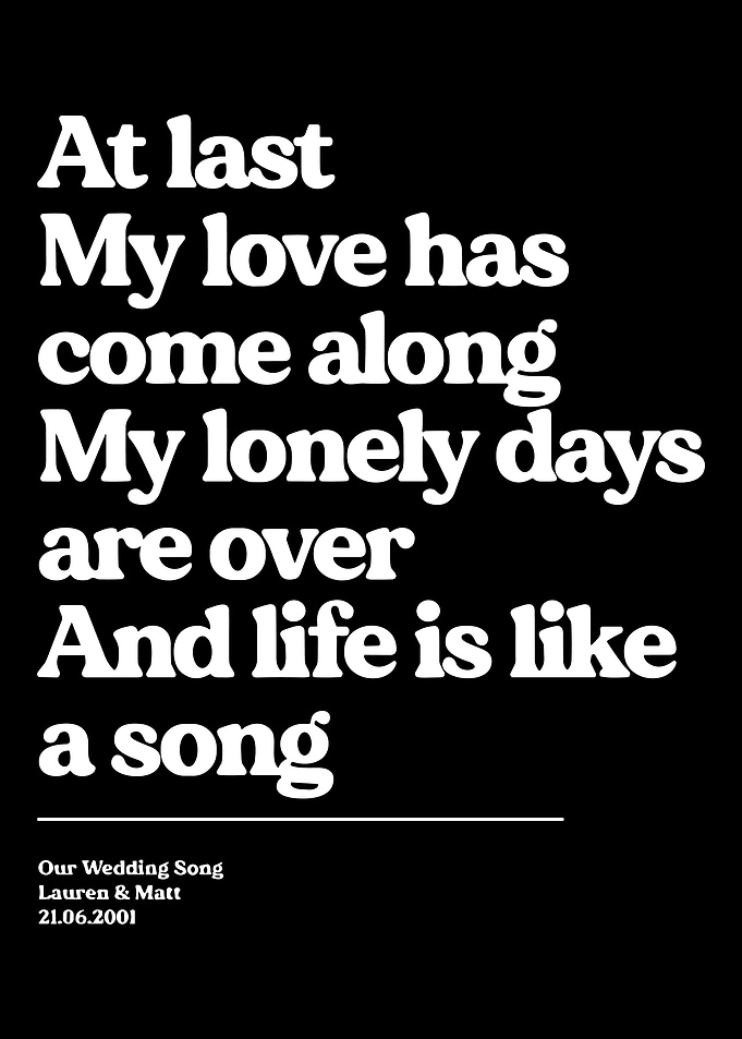 At Last Wedding Song Lyric Print