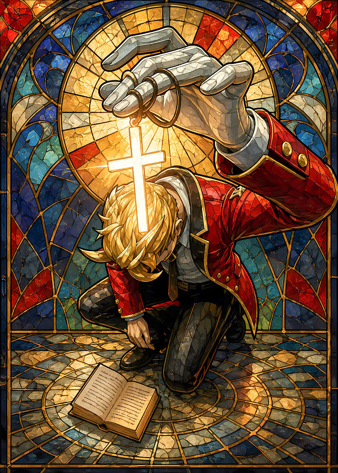 Anime Character Praying with Cross