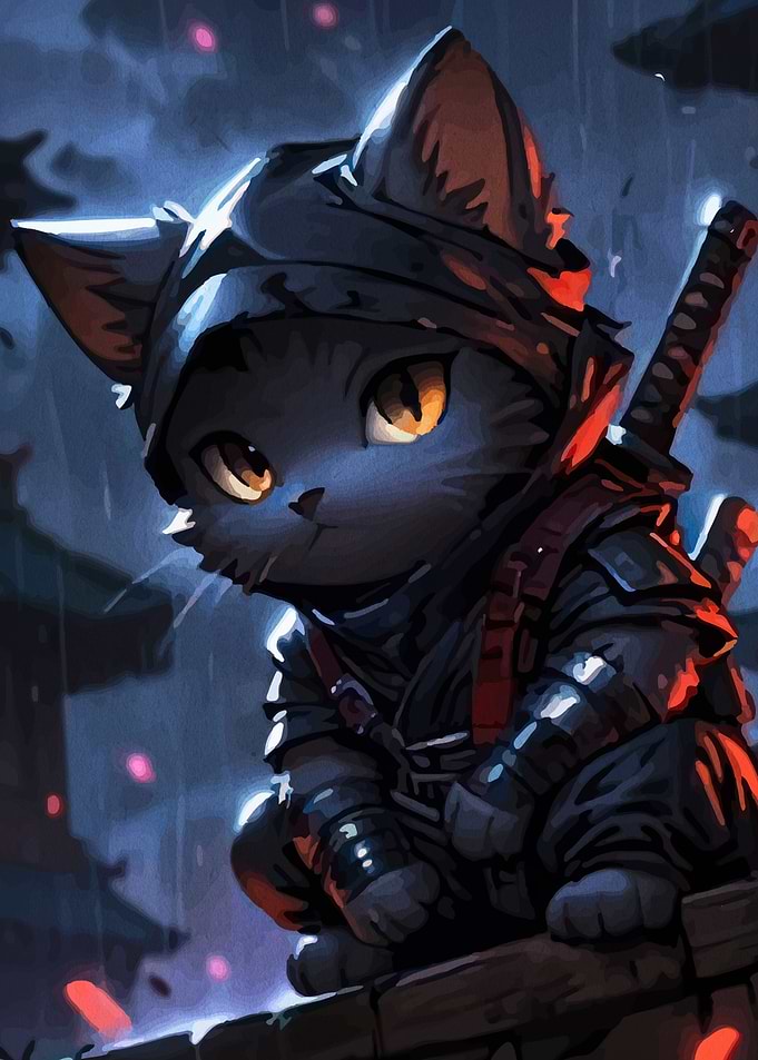 Cute Ninja Cat Warrior