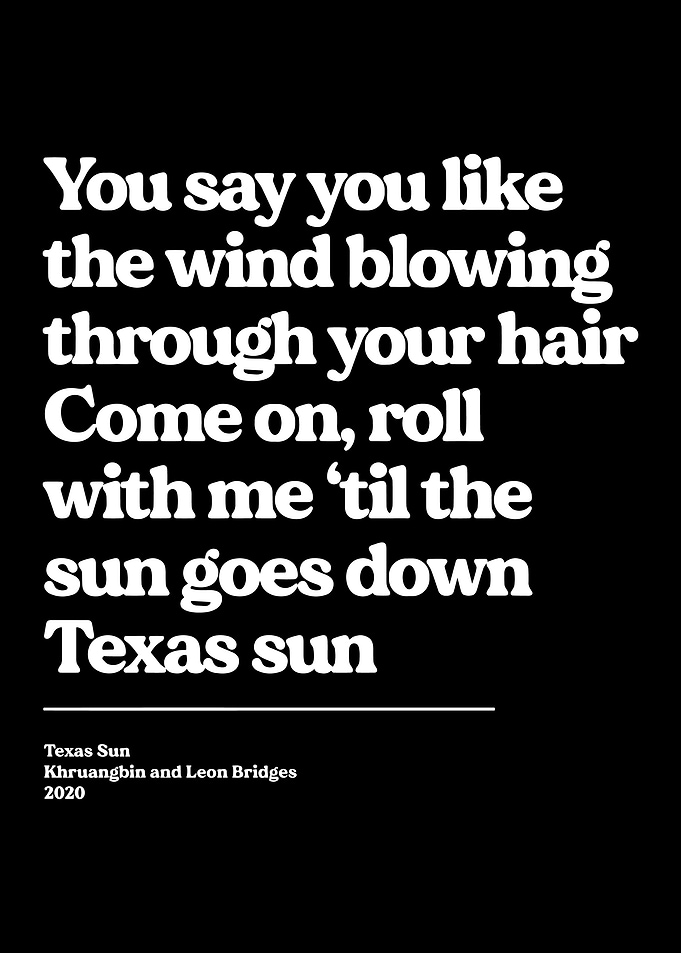 Texas Sun Minimalist Music Poster – Black and White Song Wall Art